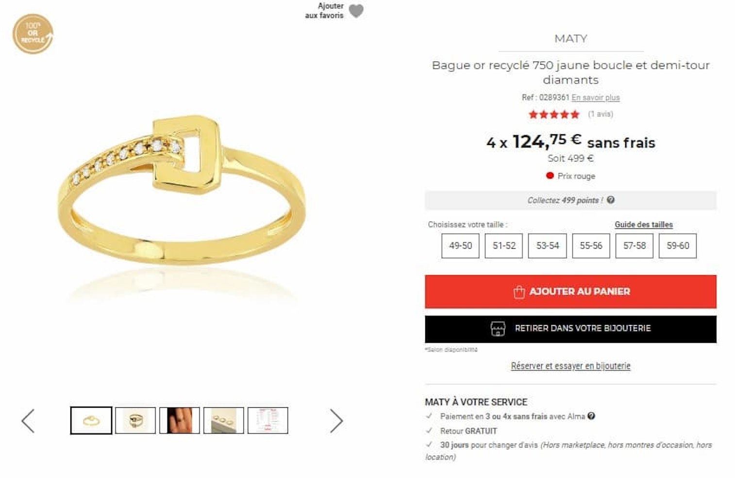Capture d'écran d'une page produit Maty avec la mise en avant des mensualités