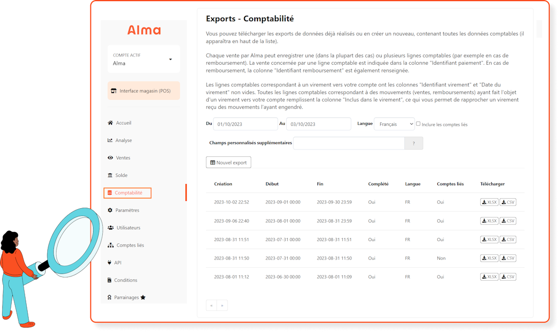 Export comptable - Interface Alma