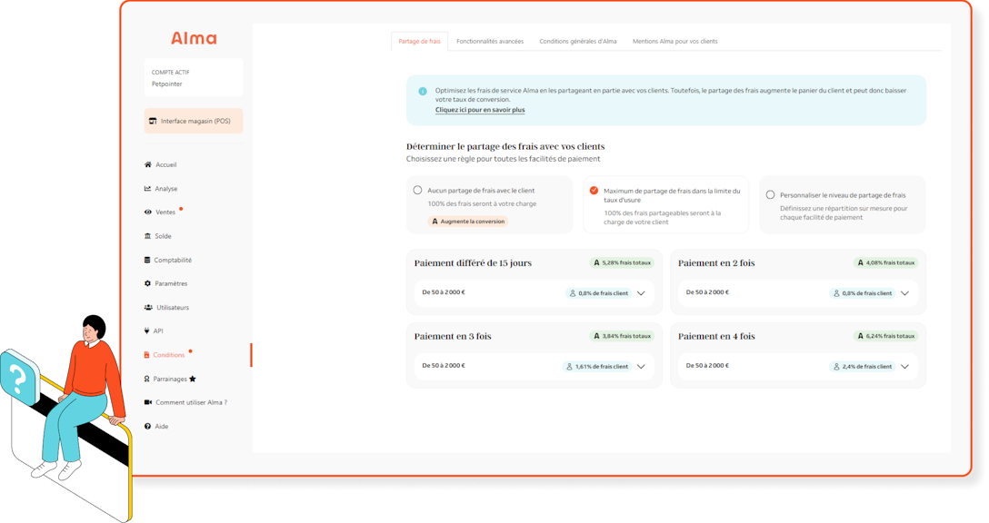 Choix des paiements - Interface Alma