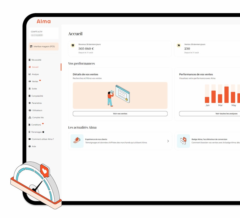 Tableau de bord Alma et mise en avant des KPIs et liens utiles