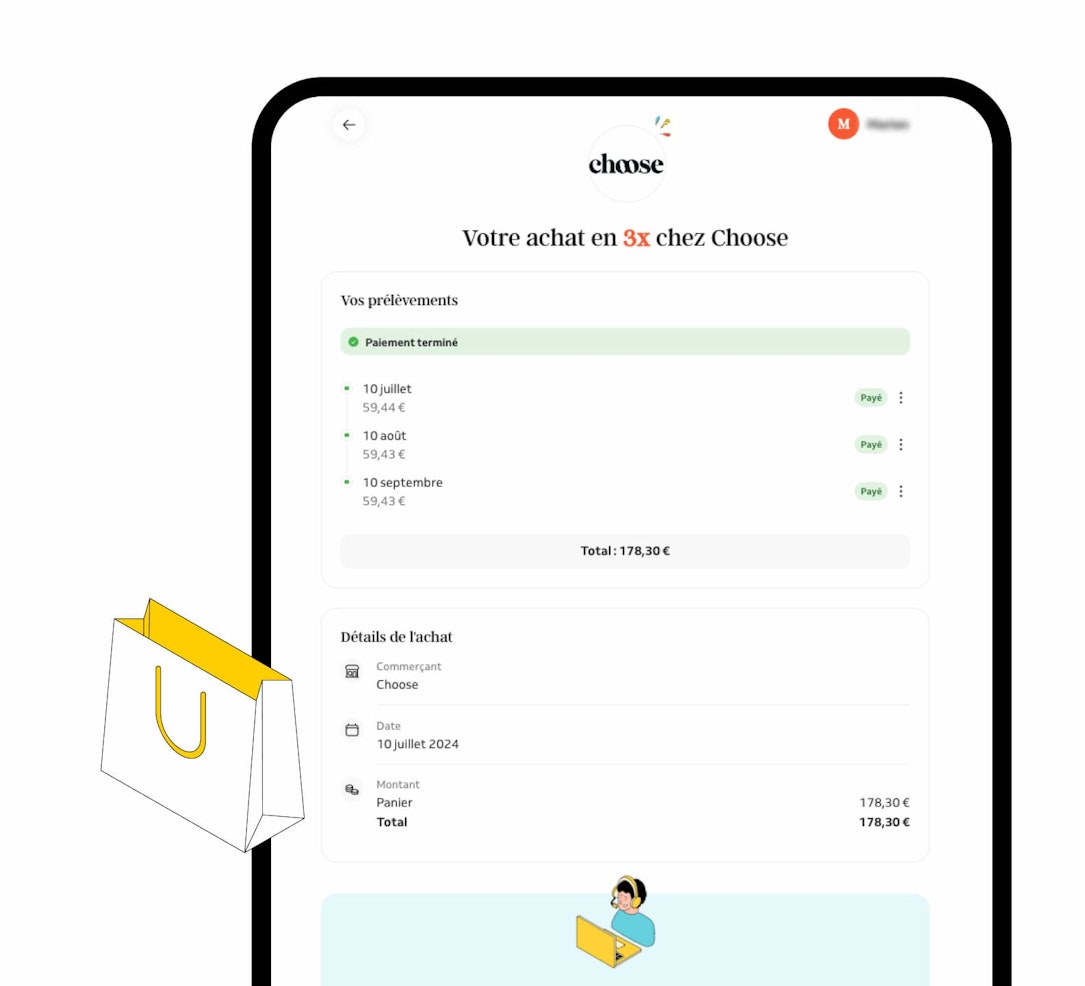 Interface client avec l'exemple d'un paiement effectué avec Alma