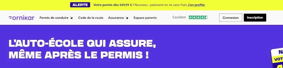 Bannière promotionnelle en haut de page d'accueil Ornikar