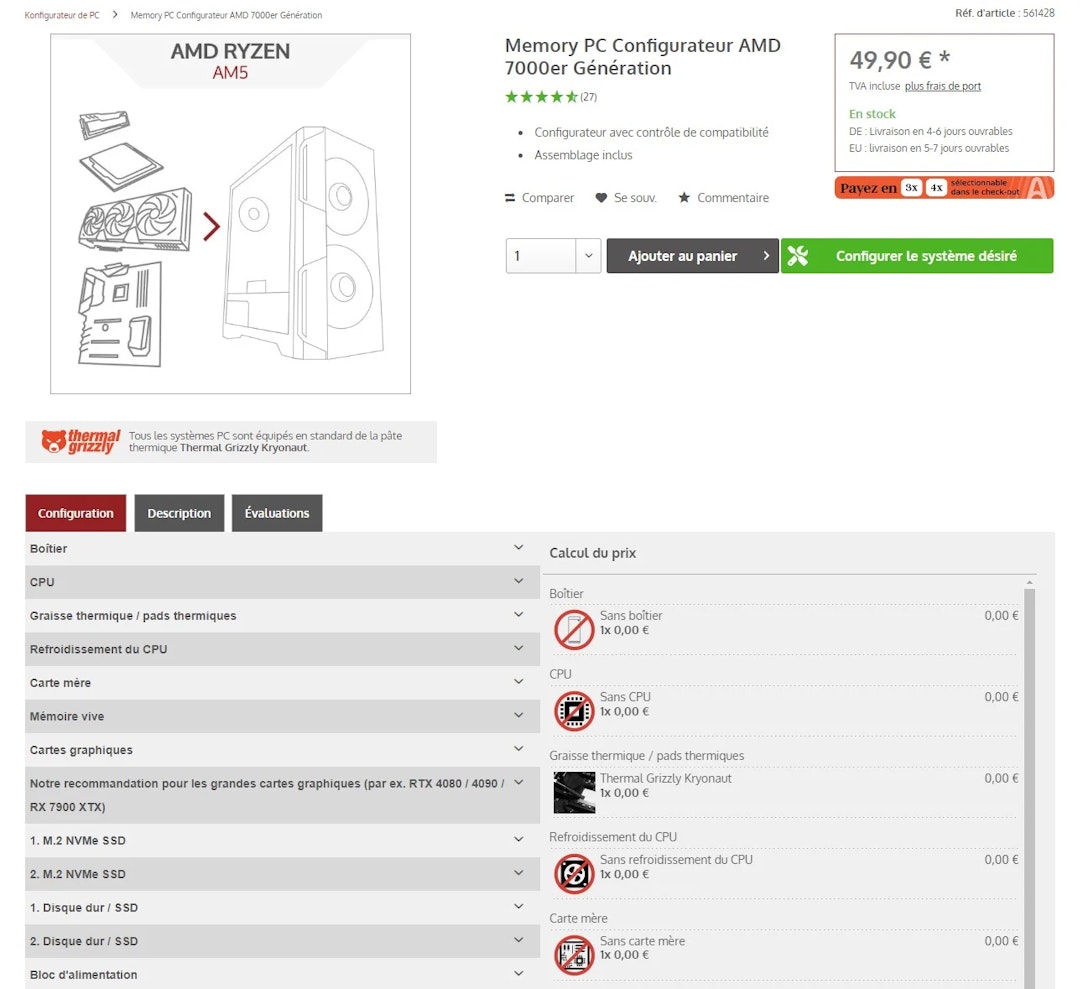 Simulateur de PC mesure sur le site de Memory PC