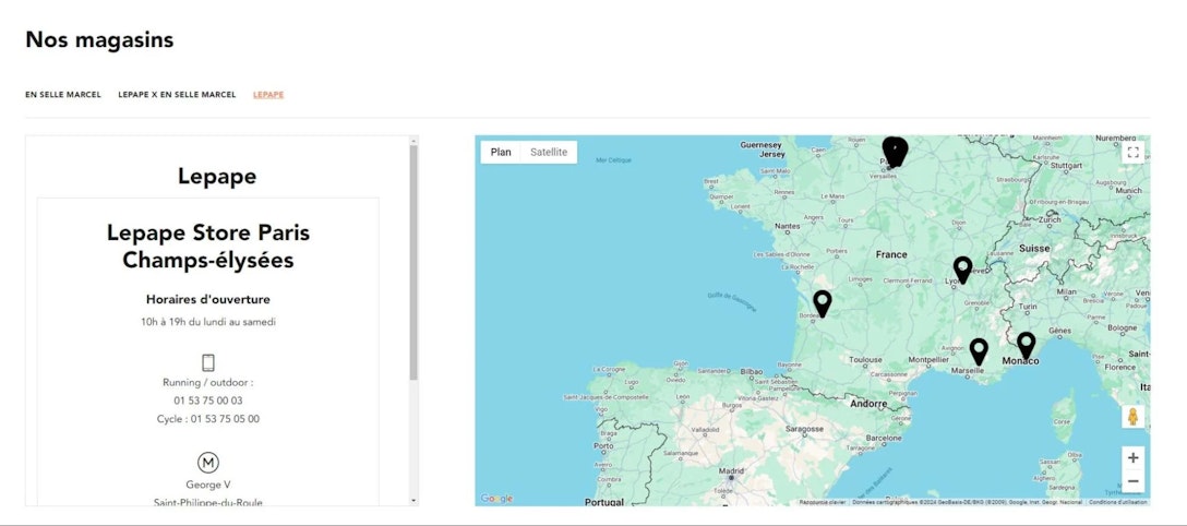 Fonctionnalité Store Locator de Lepape