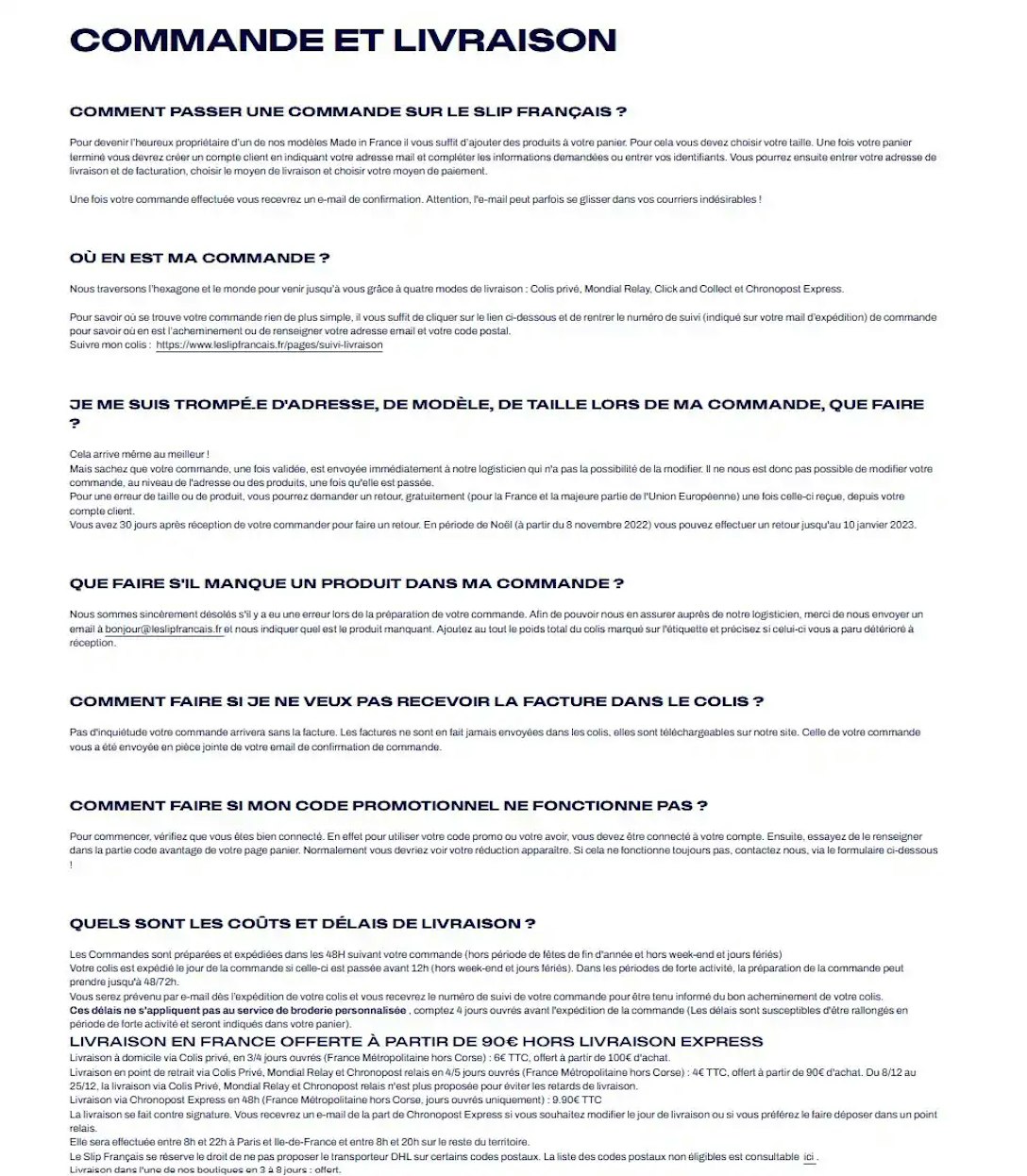 Commande et livraison Le Slip Français