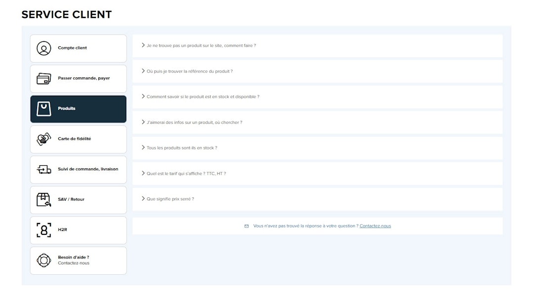 H2R Équipements - Service client, Produit