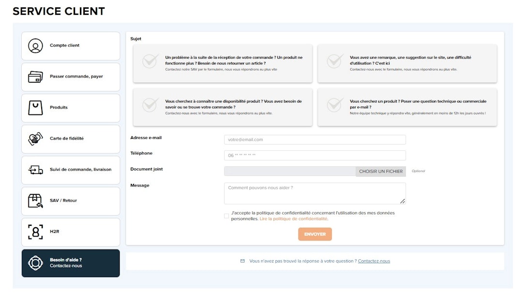H2R Équipements - Service client, Besoin d'aide