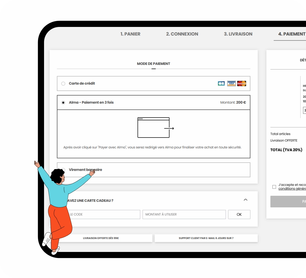 Option de paiement Alma sur une page de paiement e-commerce