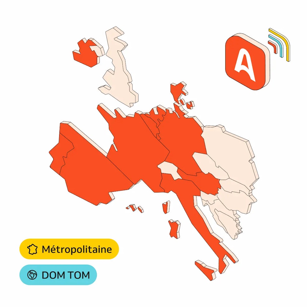 Carte des pays où le paiement fractionné avec Alma est disponible + DOM TOM