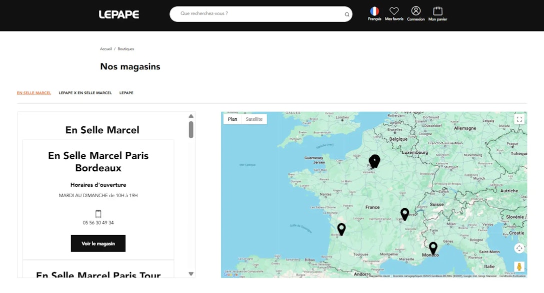 Store Locator sur le site Lepape