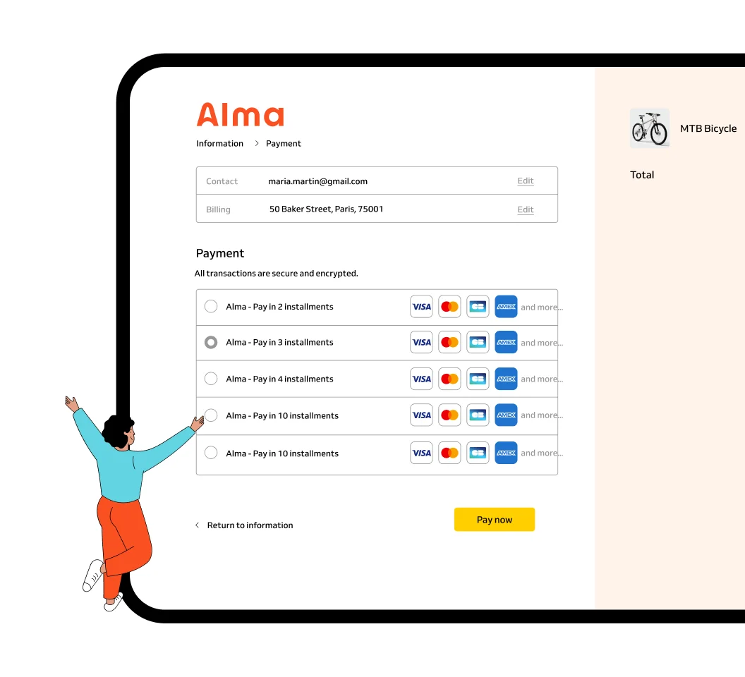 The customer chooses Alma for his payment