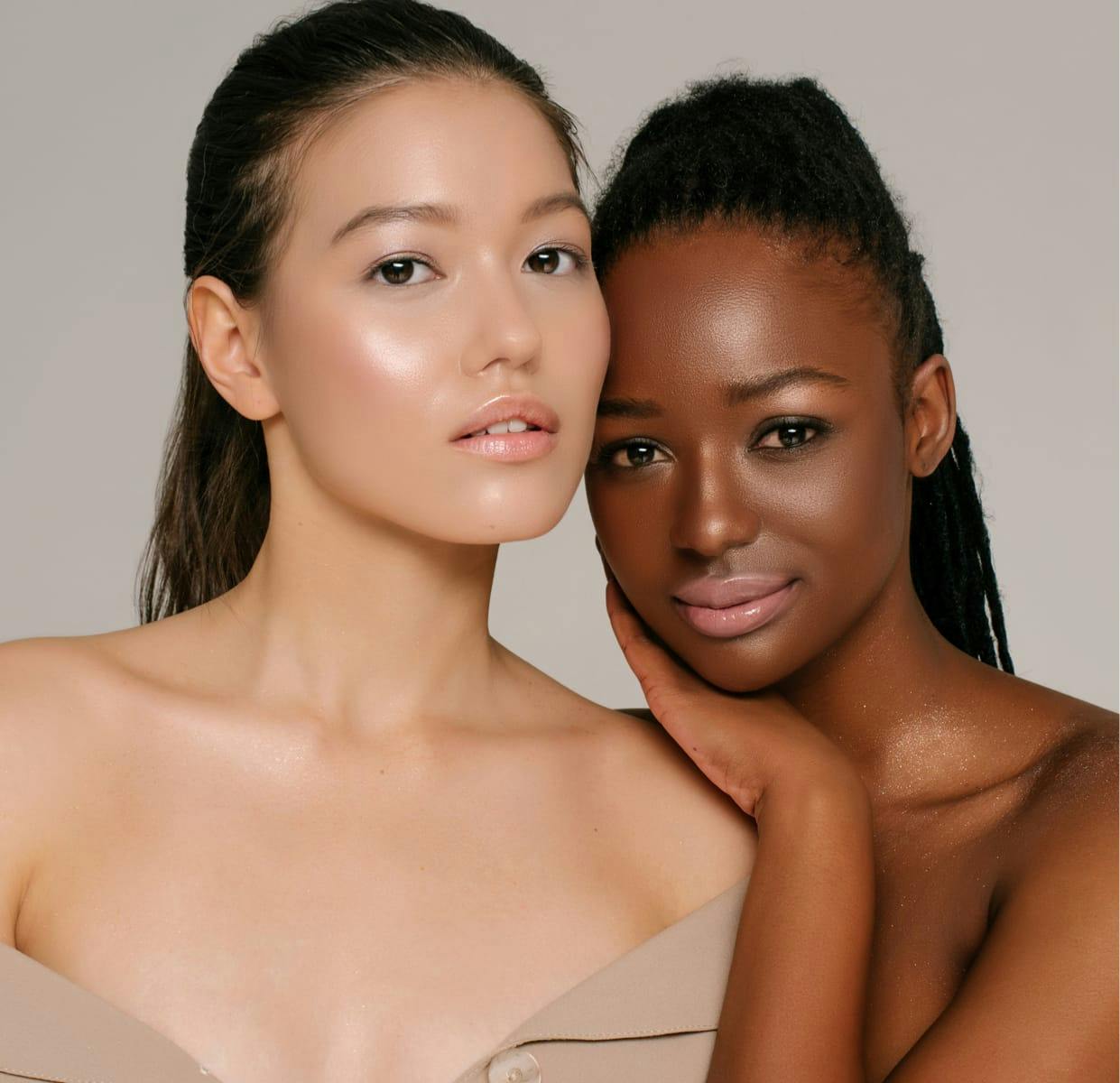 Two beautiful women with clear skin