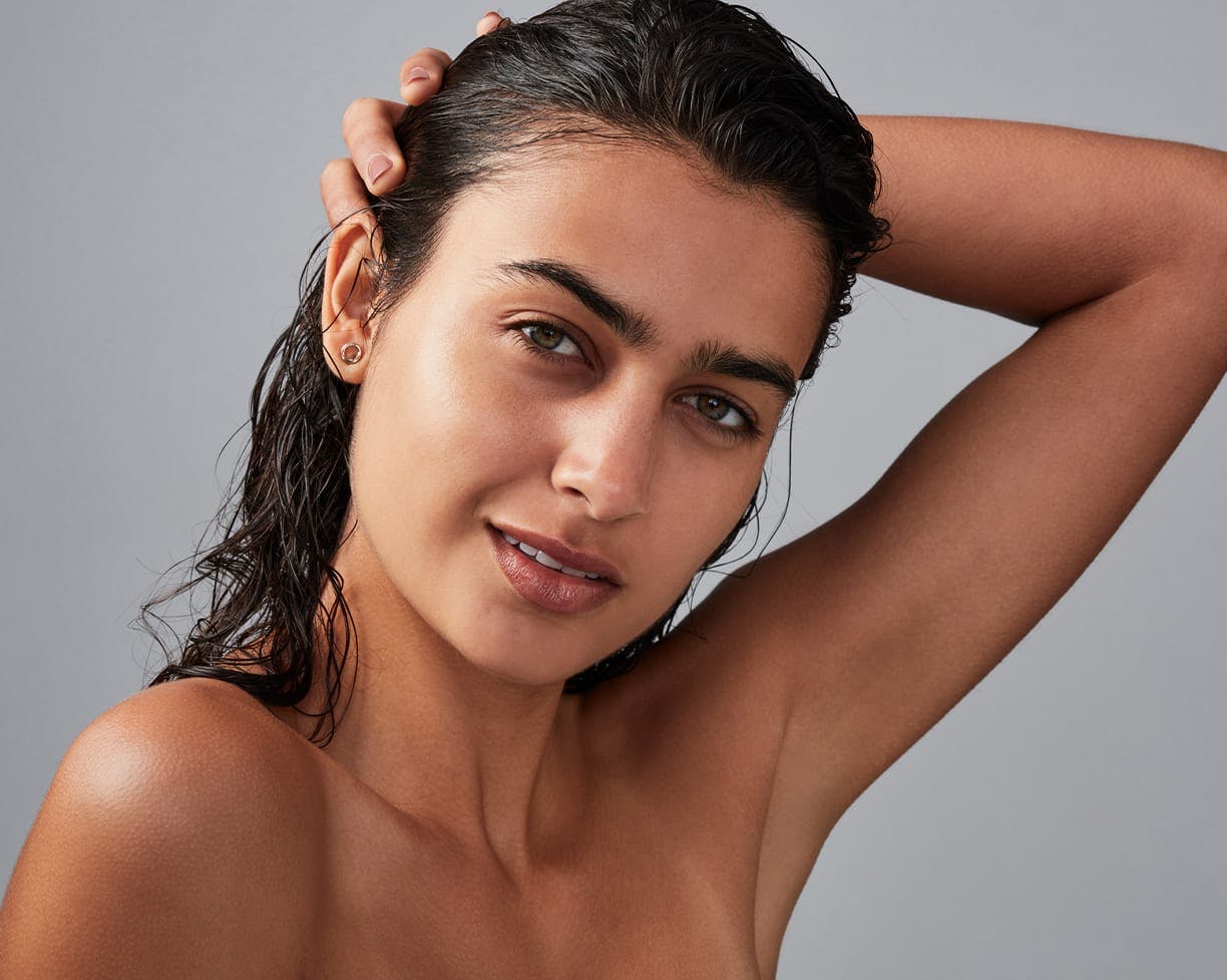 woman with wet brunette hair