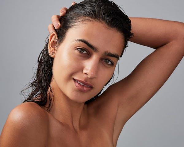 woman with wet brunette hair