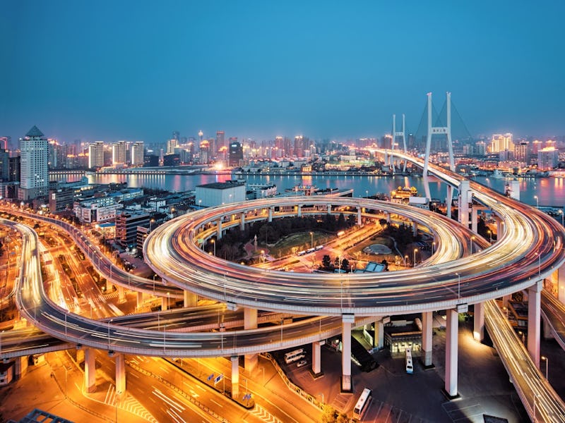 road, cityscape, urban, building, city, freeway, outdoors, bridge, overpass, metropolis