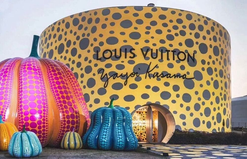 Yayoi Kusama's giant sculpture looks over Louis Vuitton's Paris store