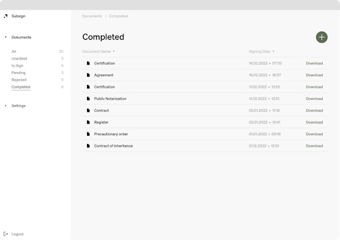 A screenshot from Subsign of the finalised documents