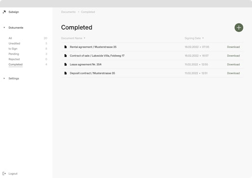 A screenshot from Subsign of the finalised documents
