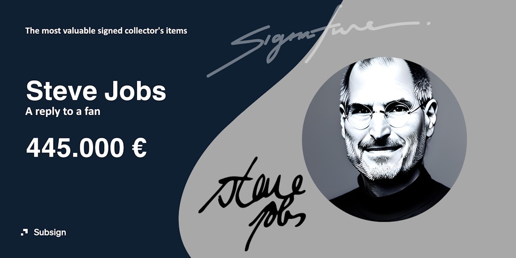 A picture of Steve Jobs and the collector's value of a letter to a fan of 445,000 euros