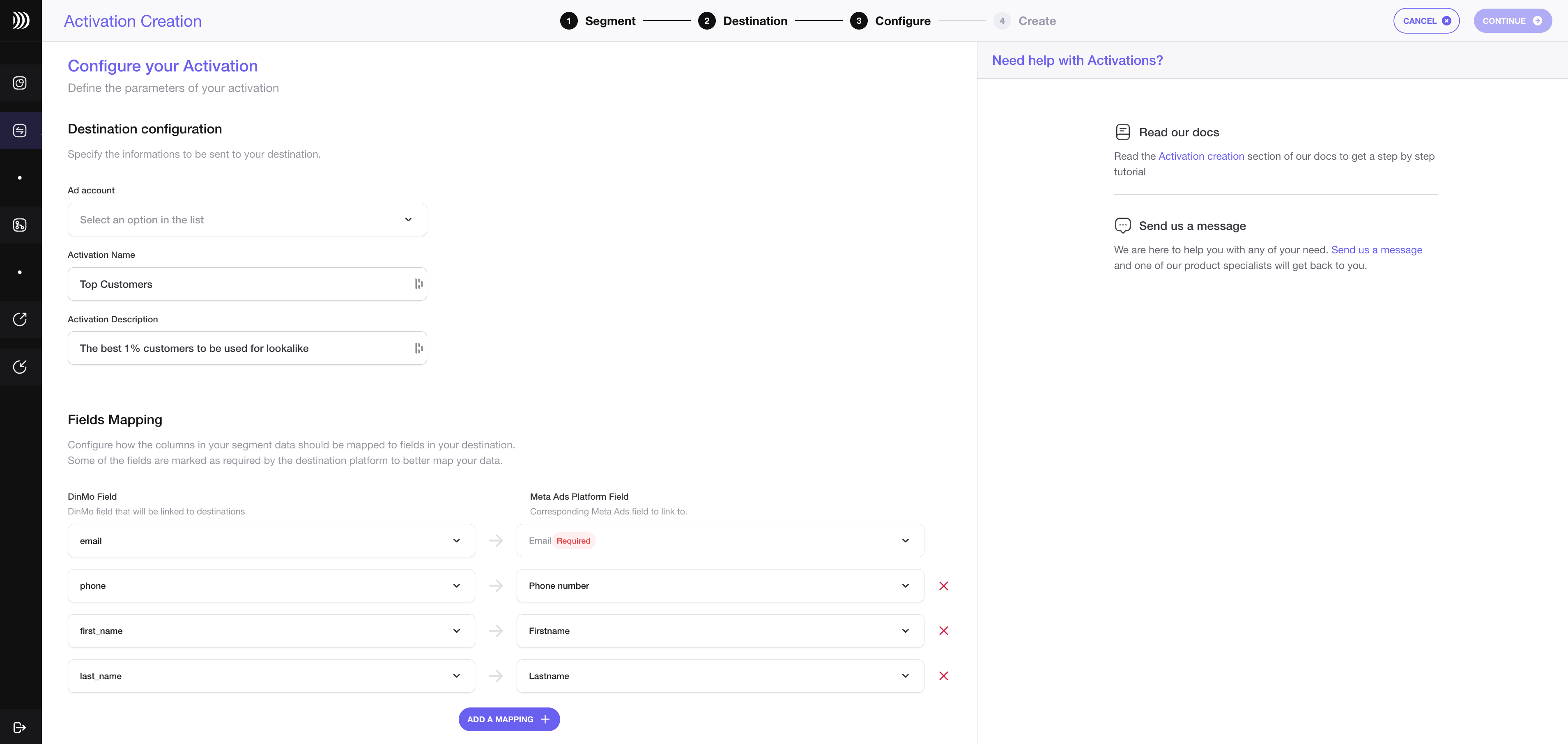 Configure your activation with Meta Ads
