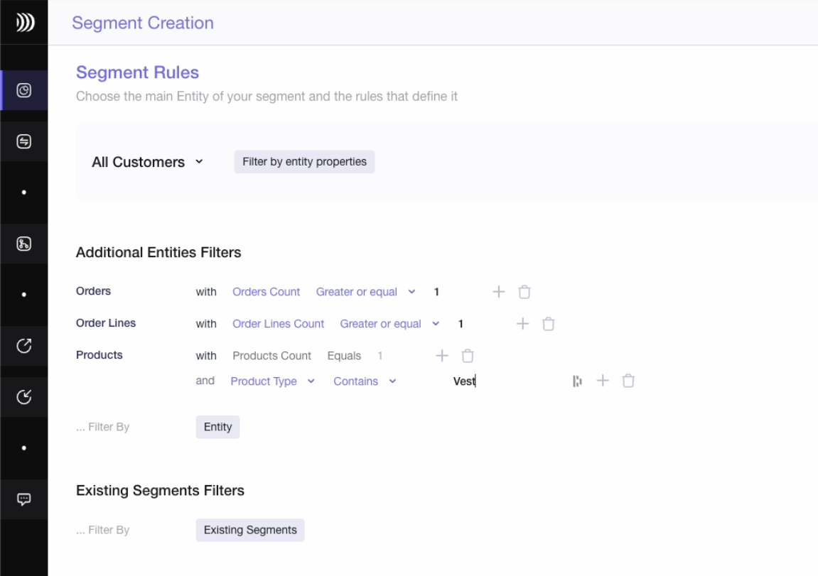 Notre Segment builder permet de construire n'importe quel segment marketing
