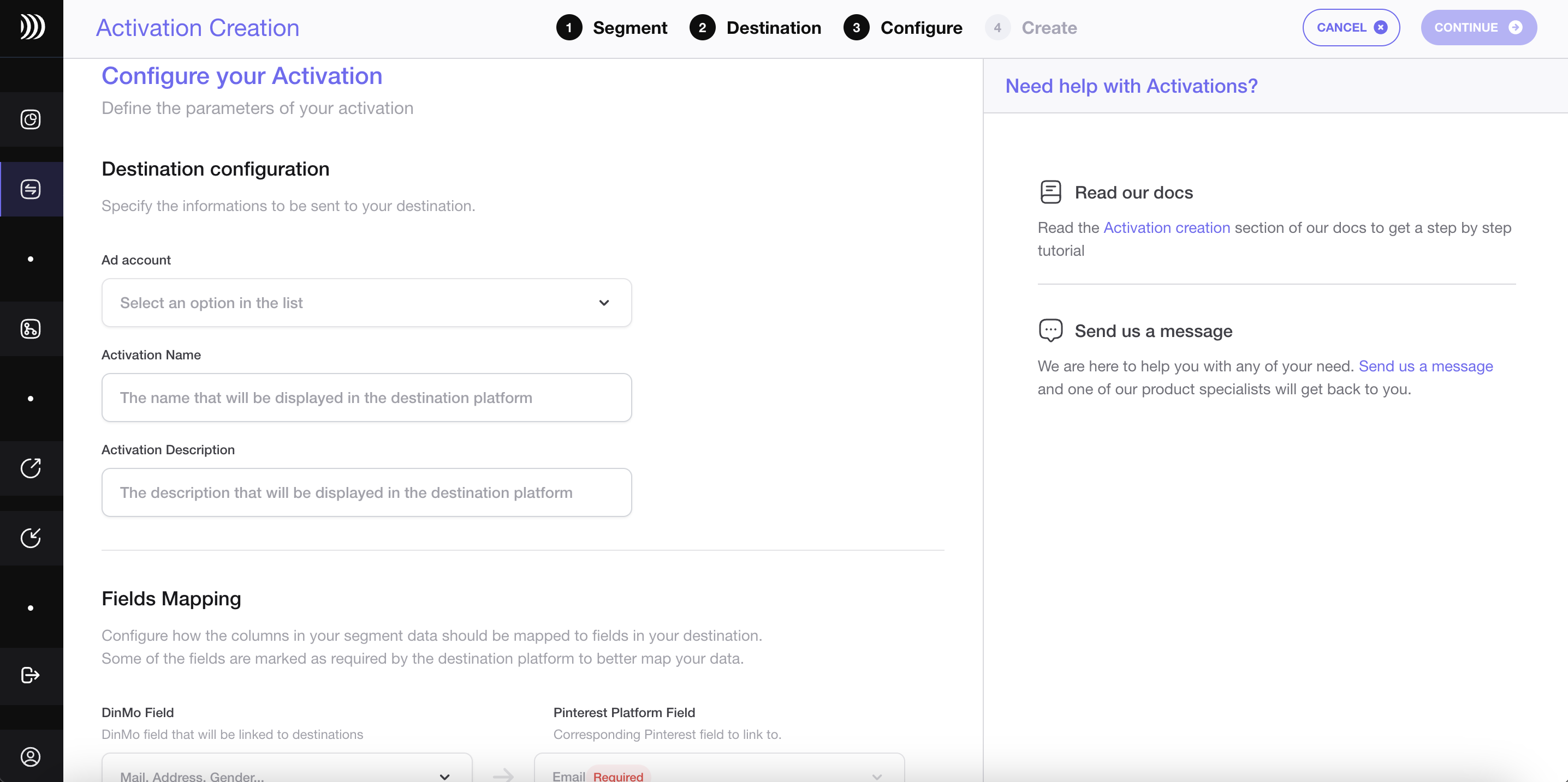 Configure your Pinterest Ads Activation in DinMo Platform