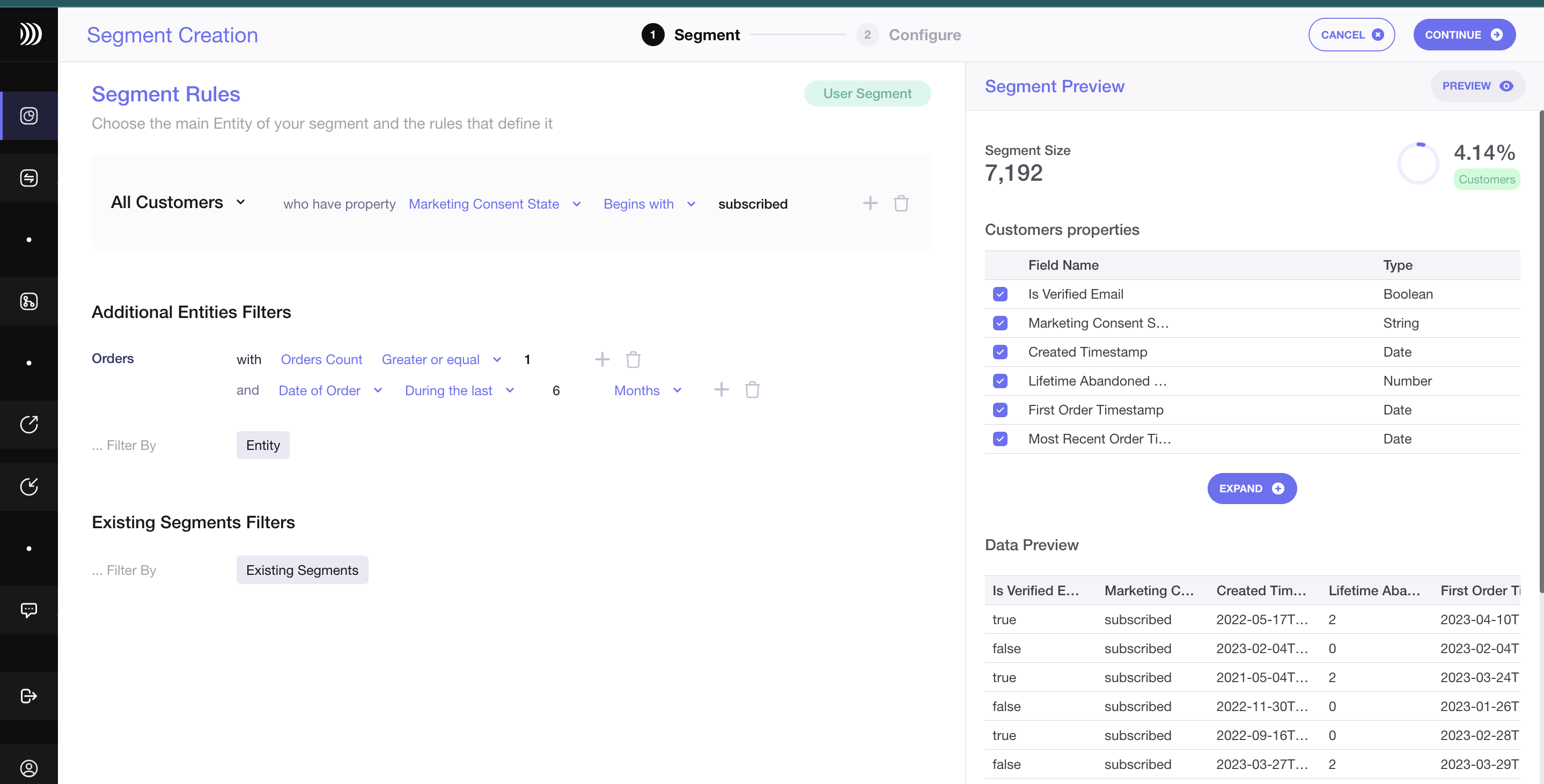 Use DinMo's No-code Audience Builder to exclude recent buyers from your Segment