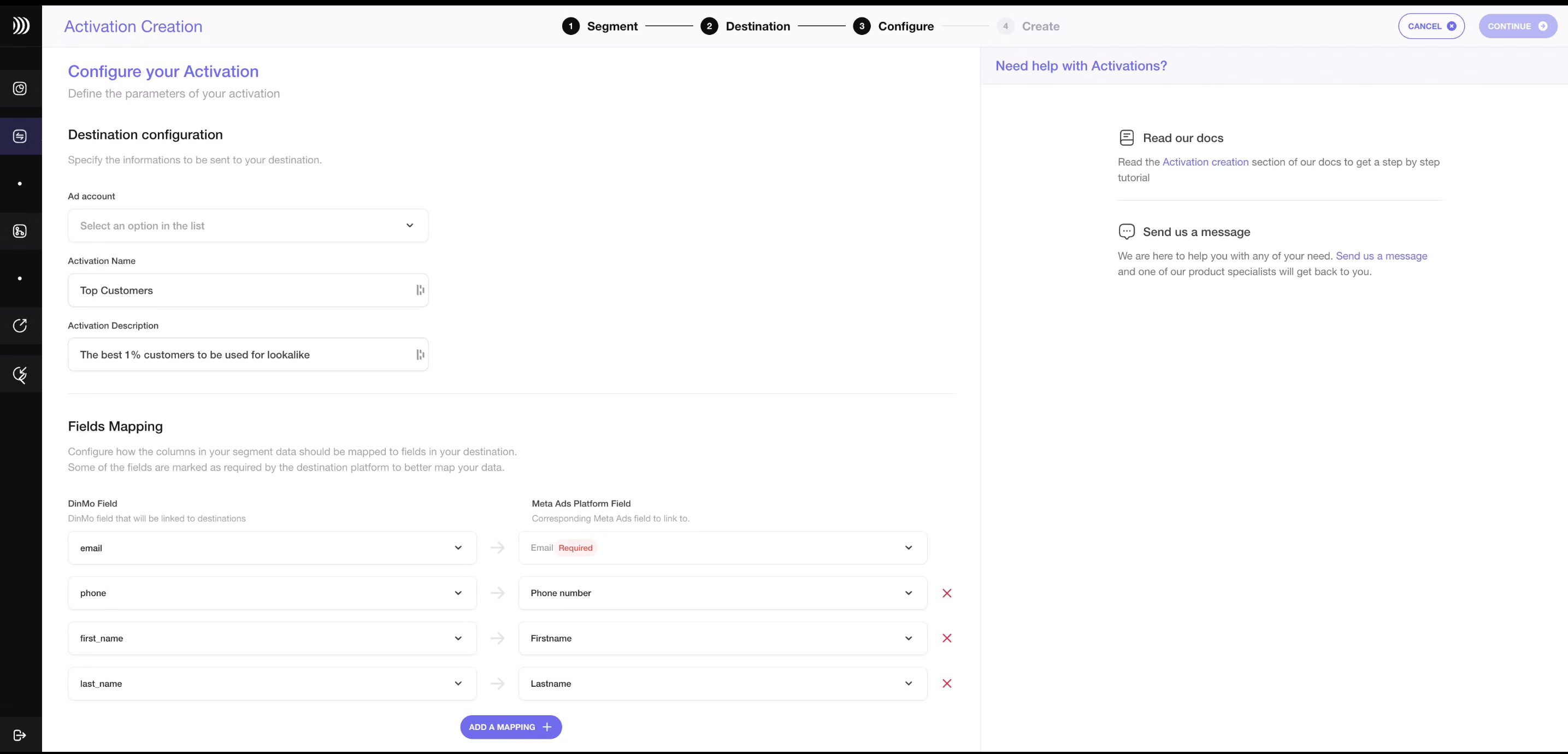 DinMo can be used to sync audiences to all the Meta Ads platforms