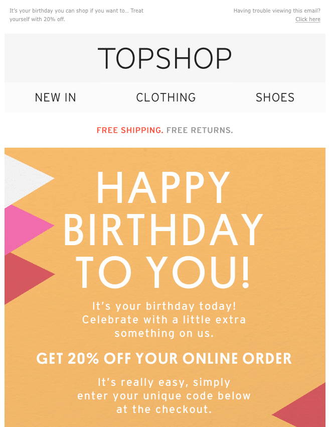 Topshop "Happy Birthday" Email
