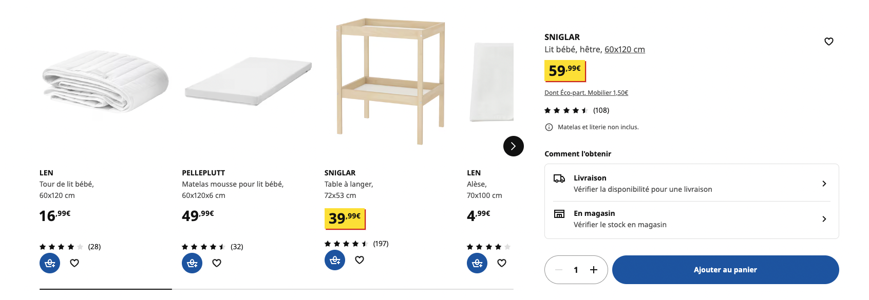 Ikea : exemple de cross sell pour l'achat d'un lit bébé