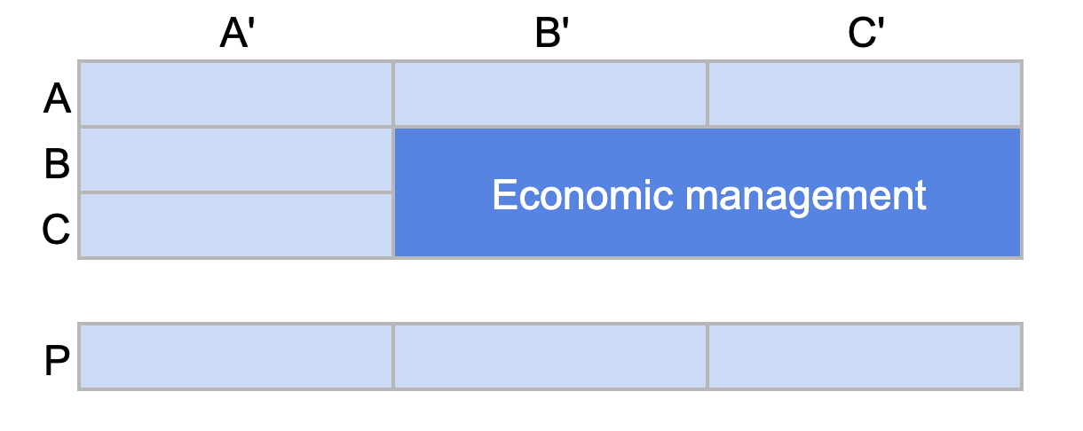 ABC analysis: Categories BB', BC', CB' and CC' correspond to "economic management'.