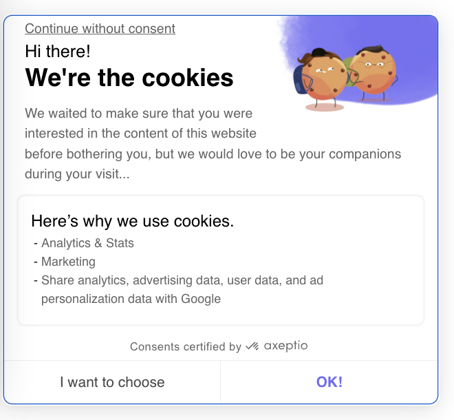 Exemple : bannière cookie d'Axeptio