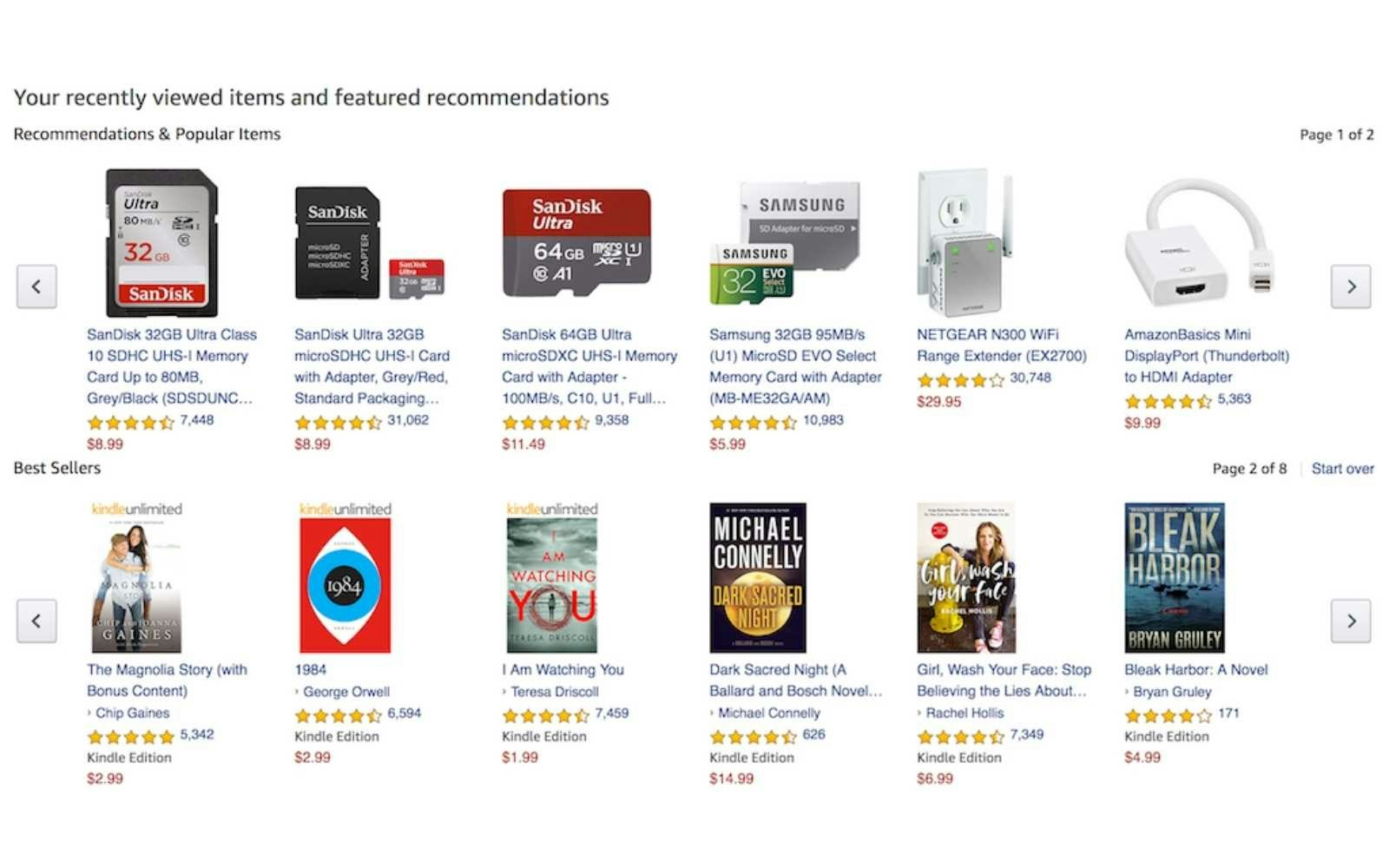 Recommandations personnalisées (Source : Amazon)