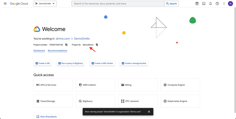 Connection to the Google Cloud interface