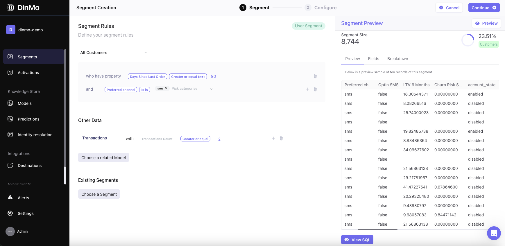 Visual segment builder DinMo
