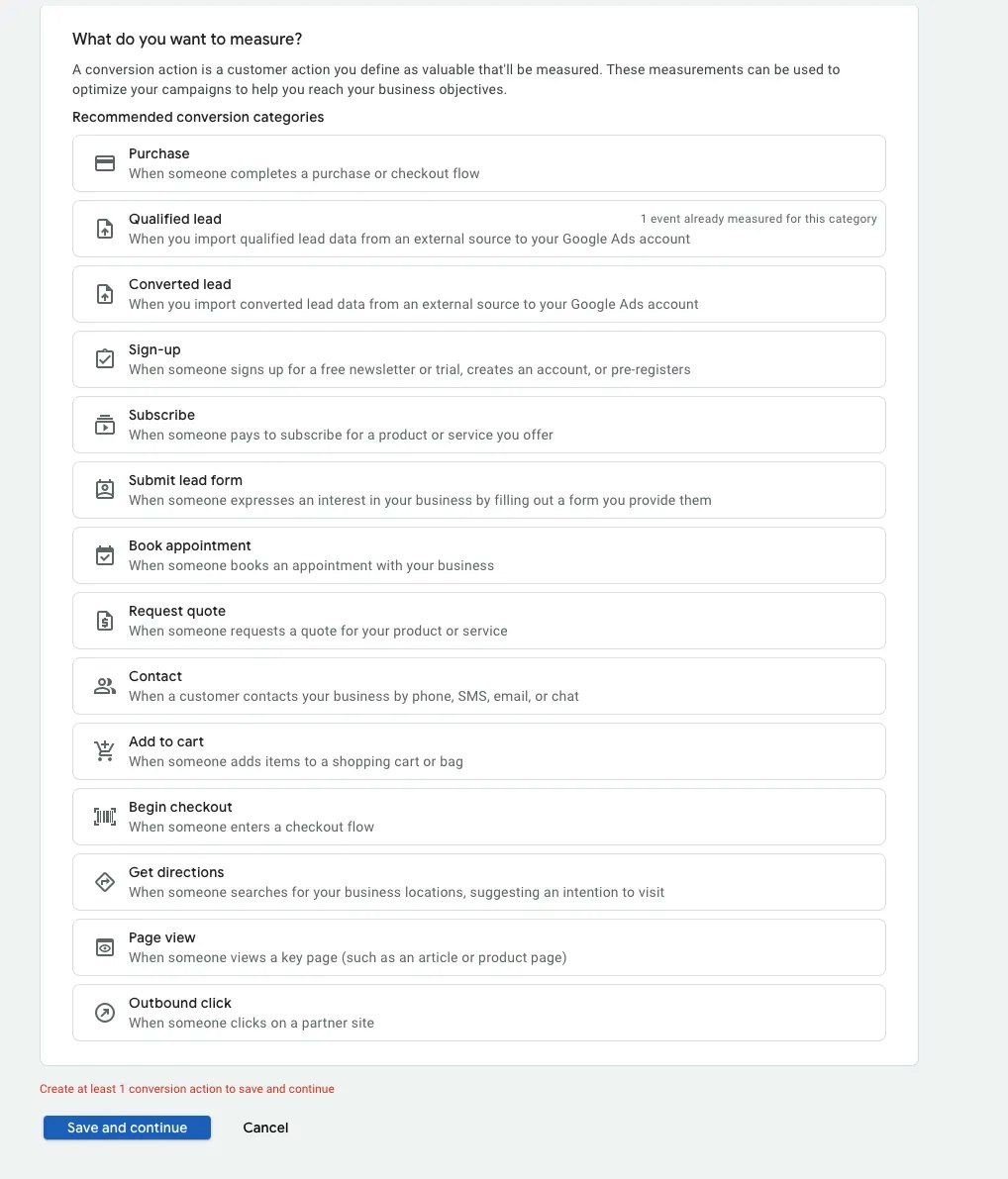 Recommended conversion categories