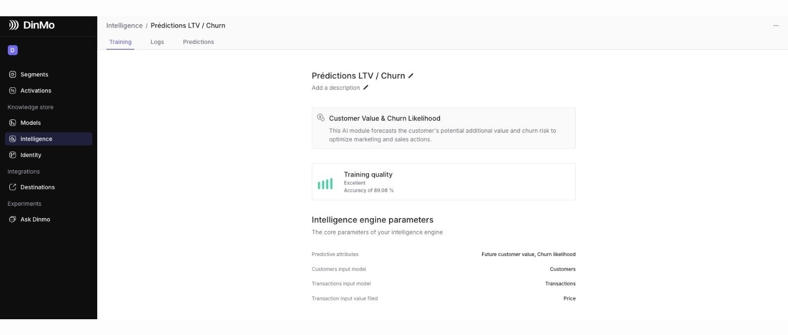 Exemple d'attributs prédictifs LTV churn