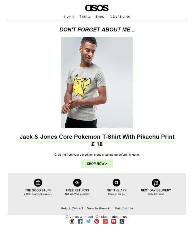 Email from Asos after an abandoned basket