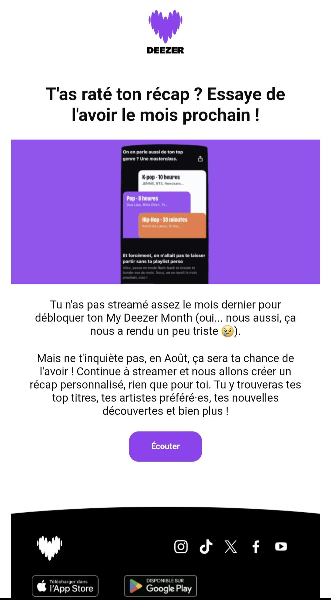 Email récap mensuel de Deezer