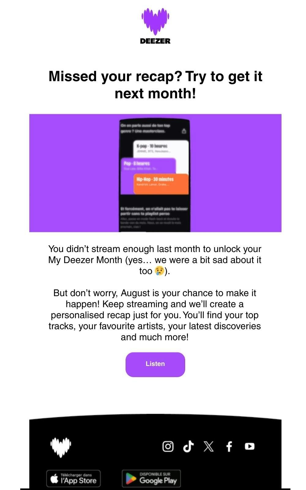 Monthly recap email from Deezer