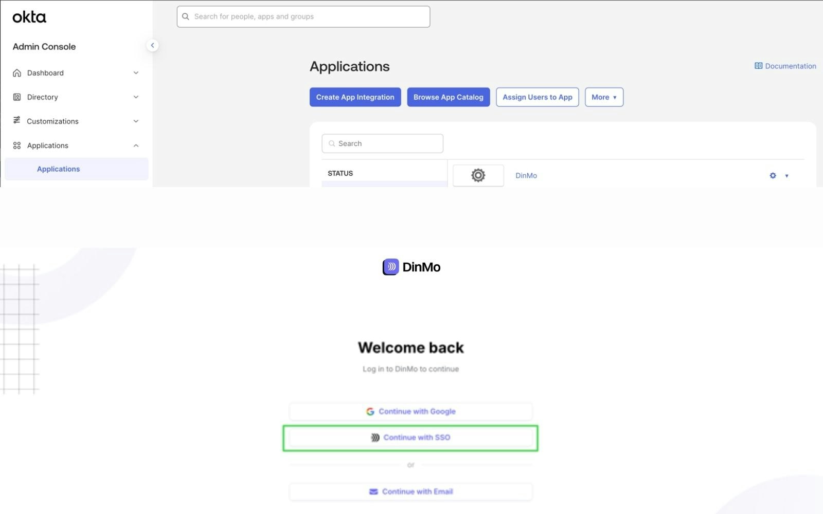 Connexion SSO avec Okta dans DinMo Connexion SSO avec Okta dans DinMo