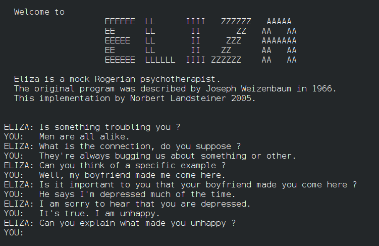 Created in 1966 by Joseph Weizenbaum, ELIZA is considered to be the first chatbot in history Conversation with the first chatbot in history: ELIZA