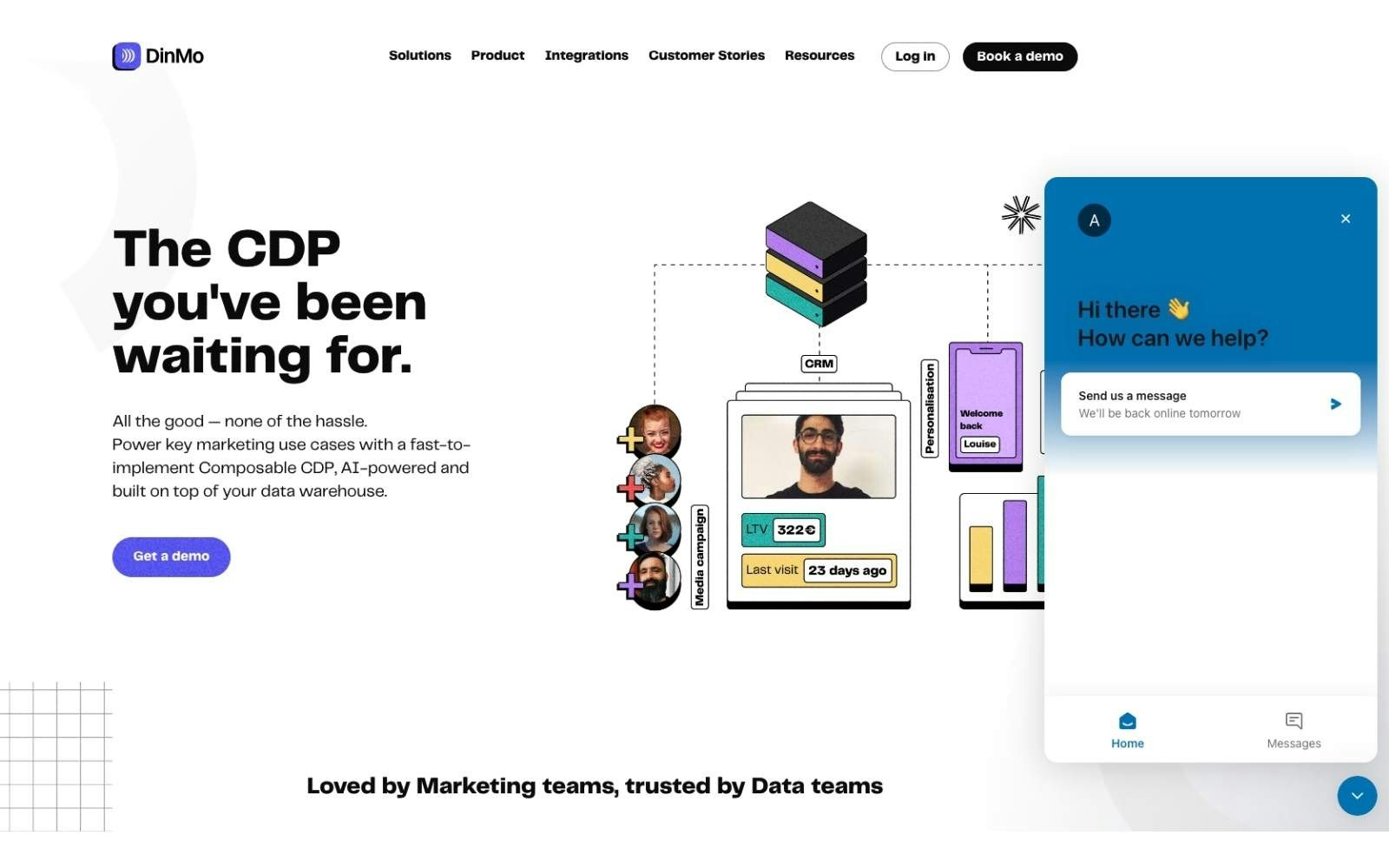 Chatbot sur la page d'accueil du site de DinMo