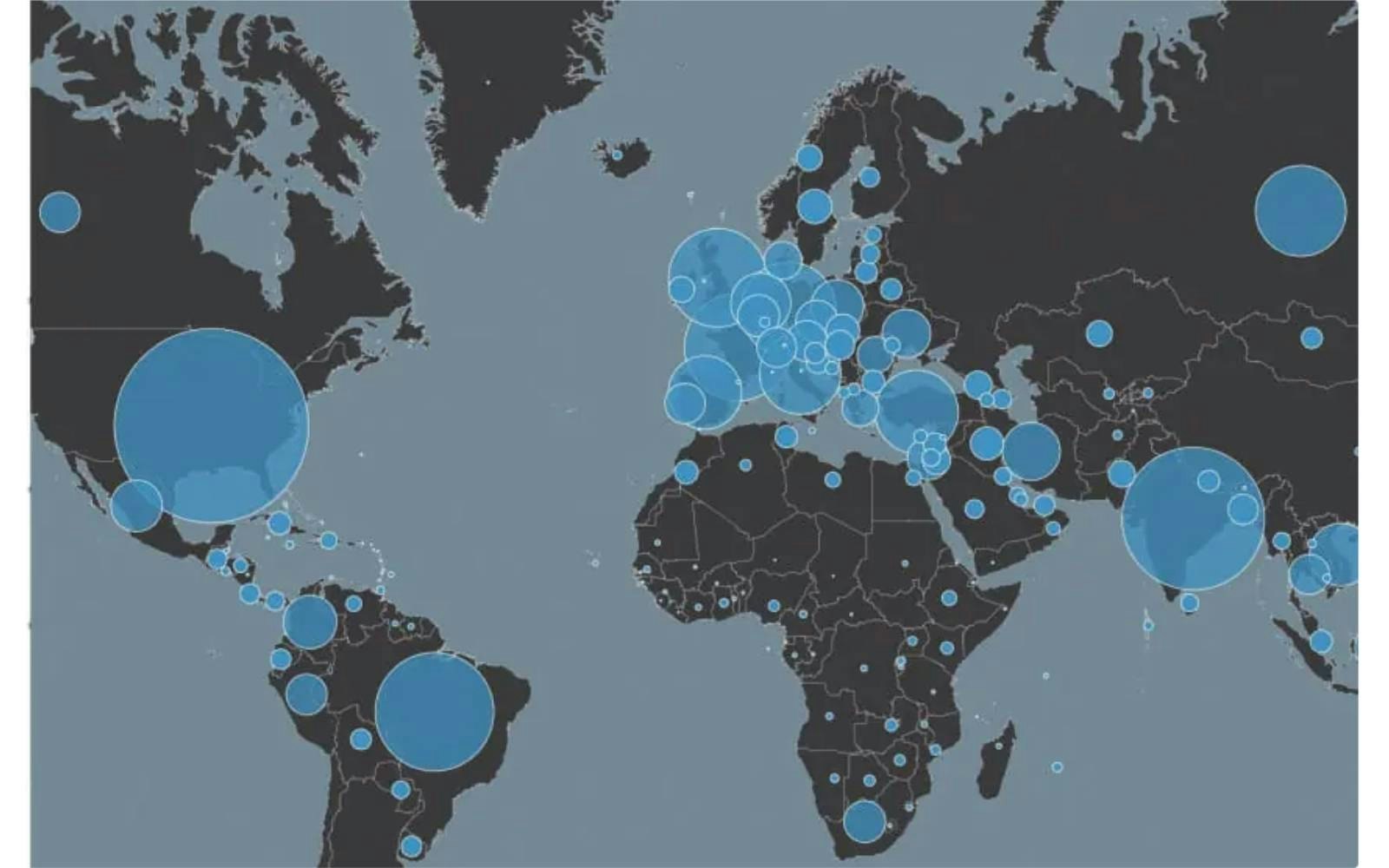 Main Covid-19 hotspots in 2023 (credit: Articque) Map showing the main global clusters during the coronavirus outbreak.