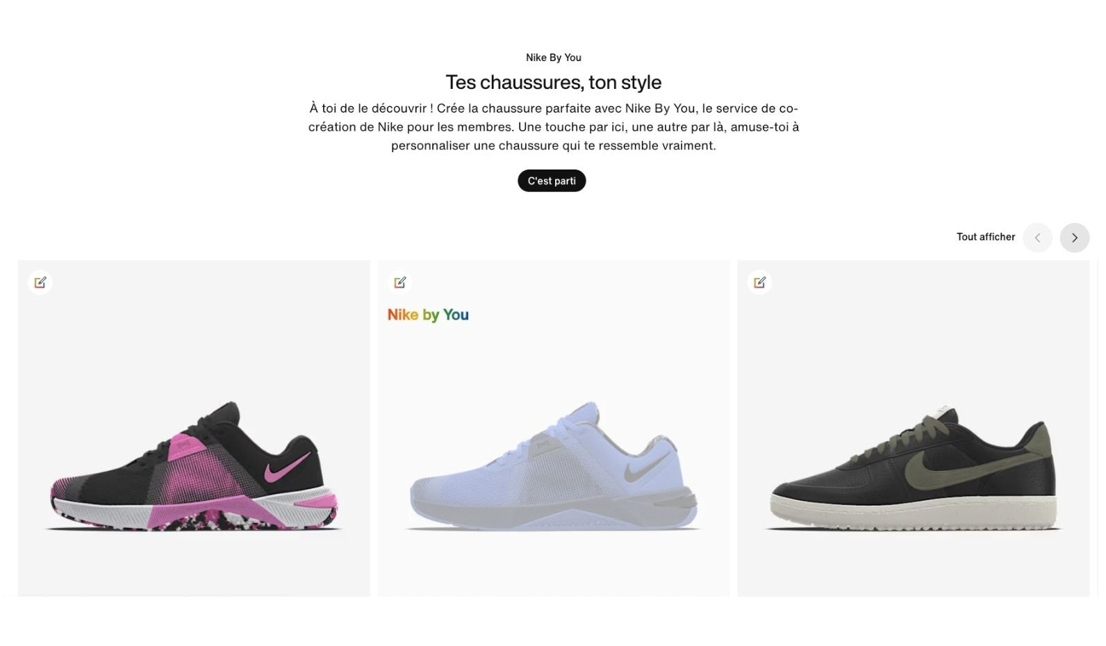 Personnalisation de votre paire de chaussures avec Nike By You (source : Nike) Site Nike By You France