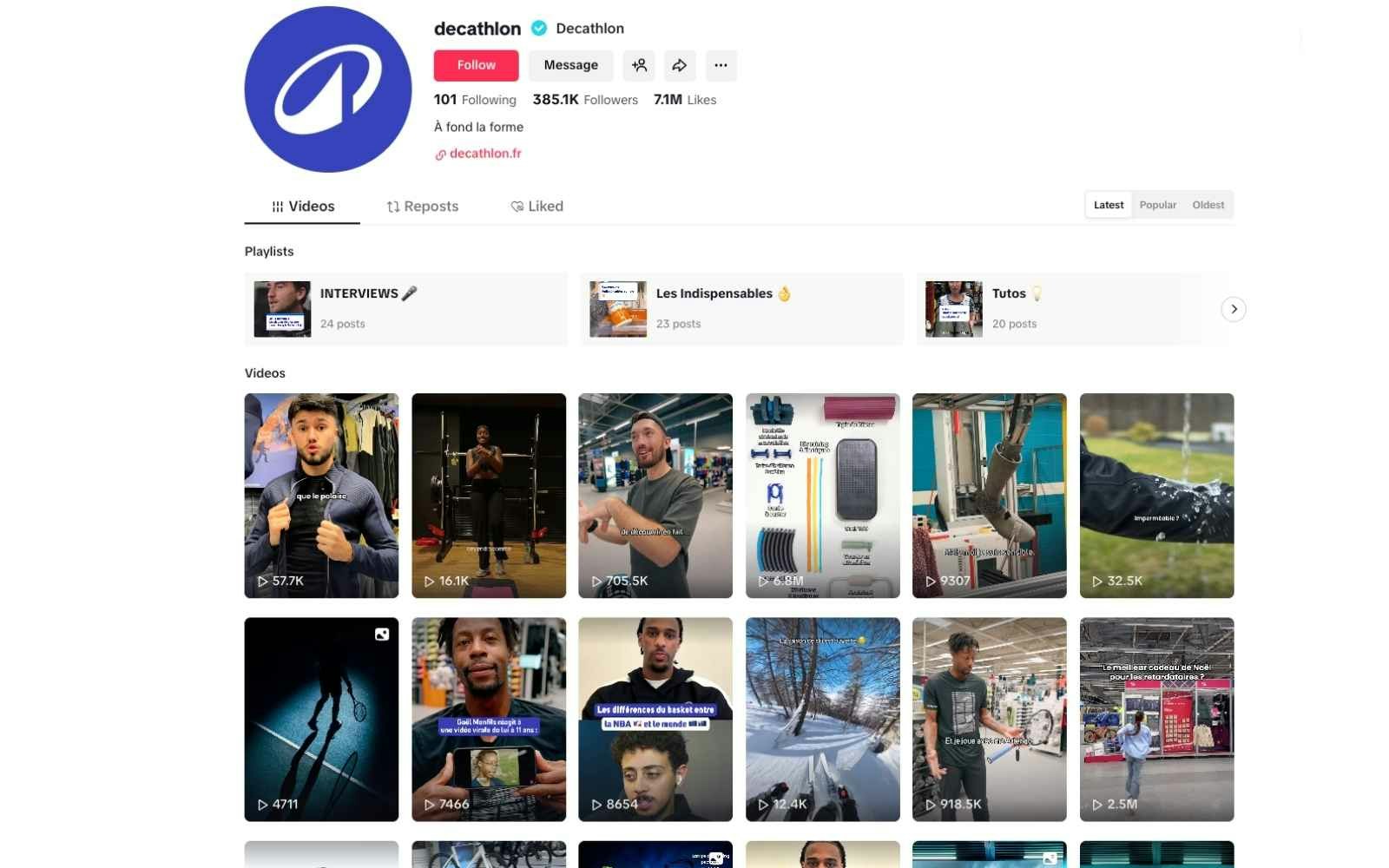 Decathlon exploite parfaitement les canaux digitaux pour faire briller sa marque (source : TikTok) Page TikTok de Decathlon France