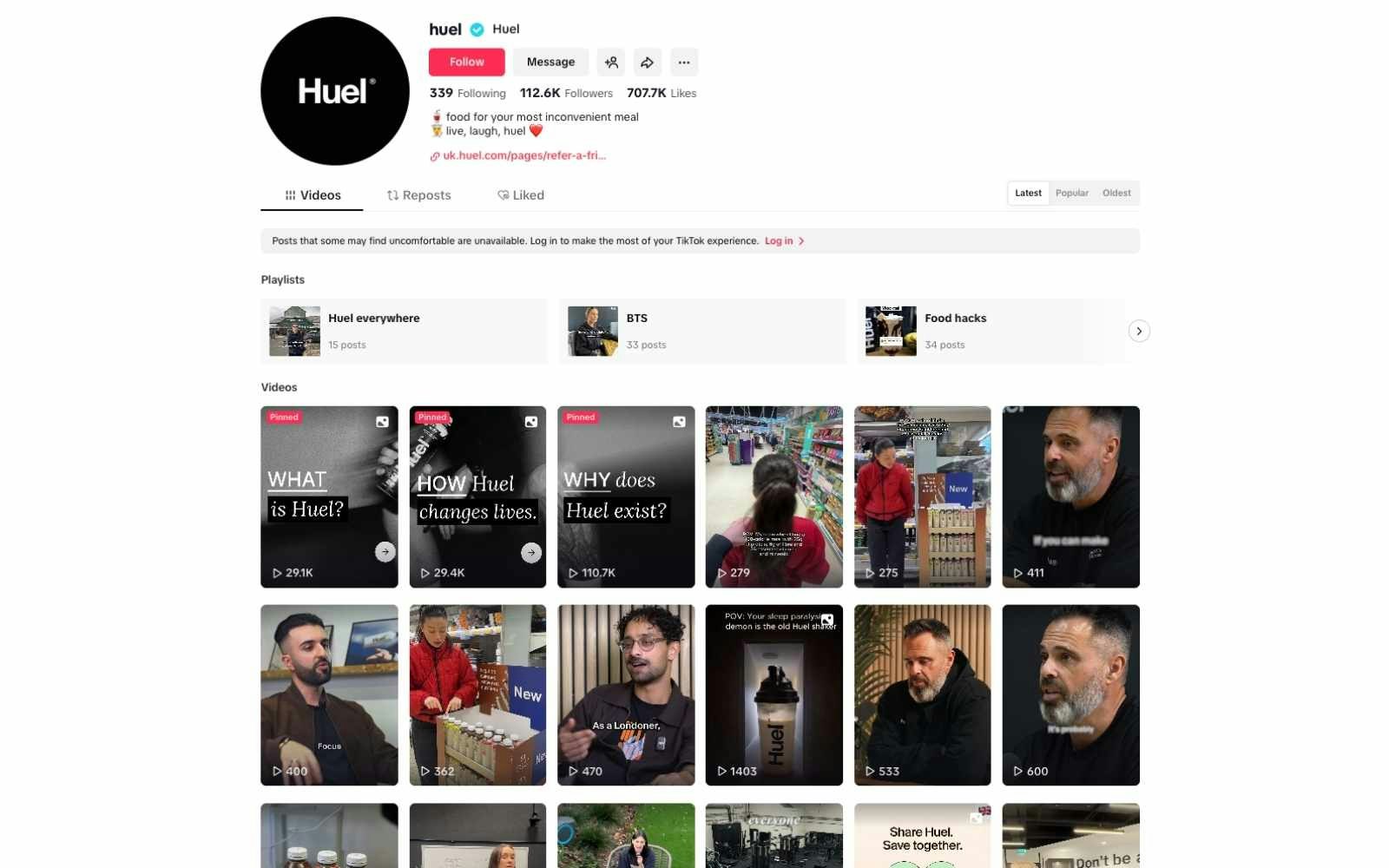 Huel makes perfect use of digital channels to promote its brand (credit: TikTok) Huel's TikTok page