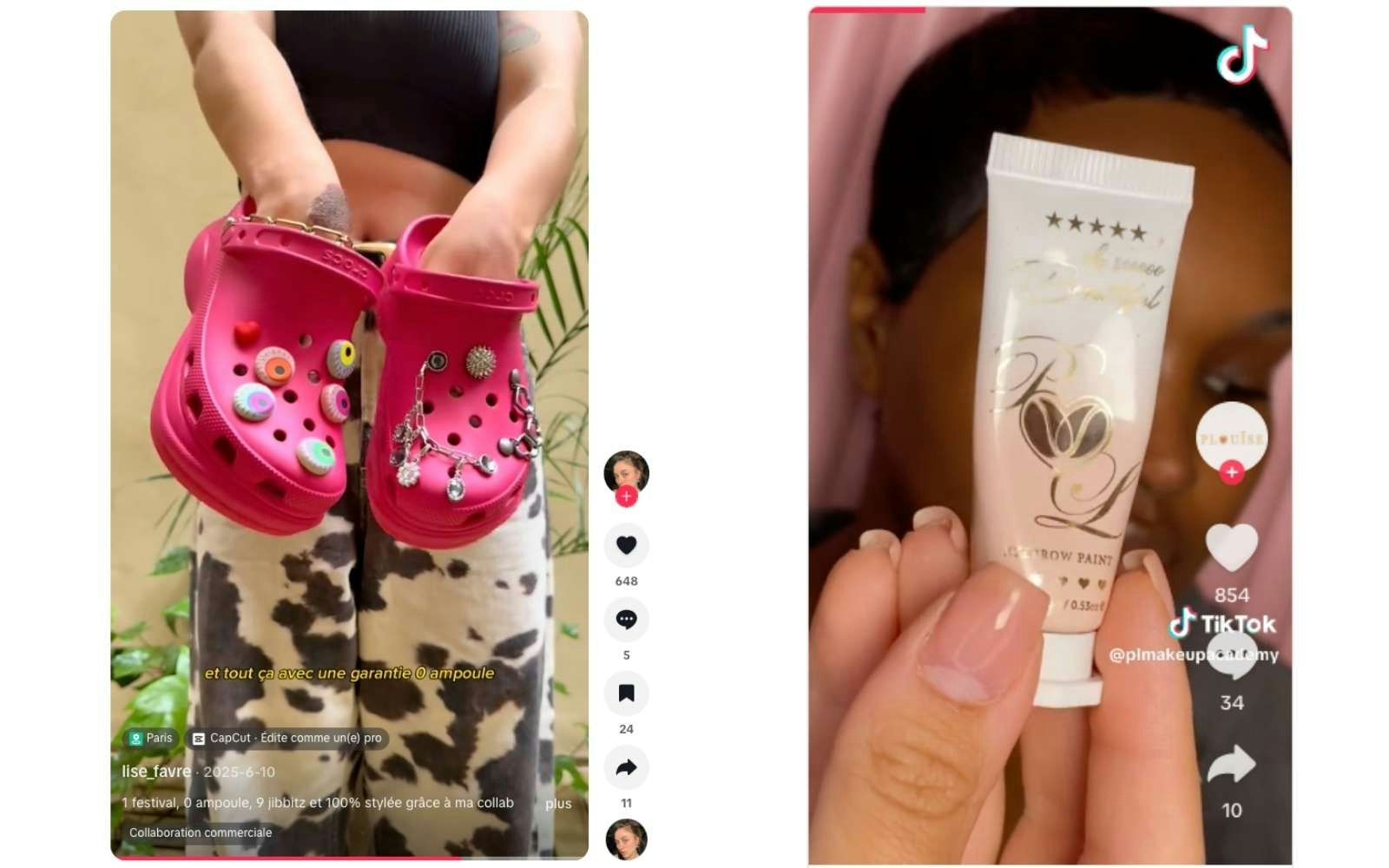 Two brands that are very active on TikTok Shop: Crocs and P. Louise Cosmetics (source: TikTok) TikTok Shop videos from Crocs and P. Louise Cosmetics