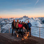 The Hanno team in the Dolomites, in front of a sunset