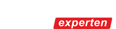 Valge ja punane logo tekstiga &quot;Dragkrok experten&quot;.